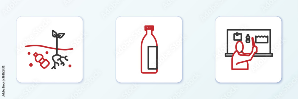 Obraz premium Set line Stop plastic pollution, Problem of planet and Lotion cosmetic tube icon. Vector