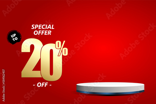 20 percent off sale isolated gold red sticker icon with podium. can used for business store.
