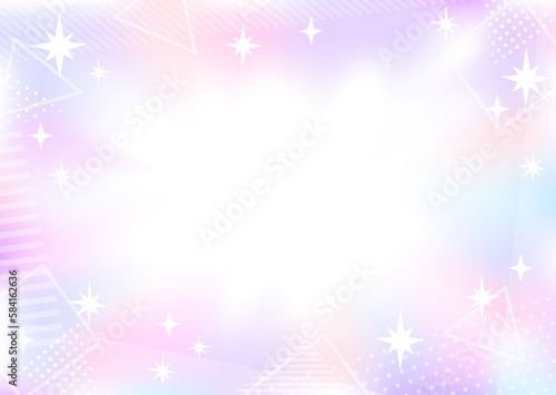 キラキラ幾何学図形とパープルのグラデーション背景　横