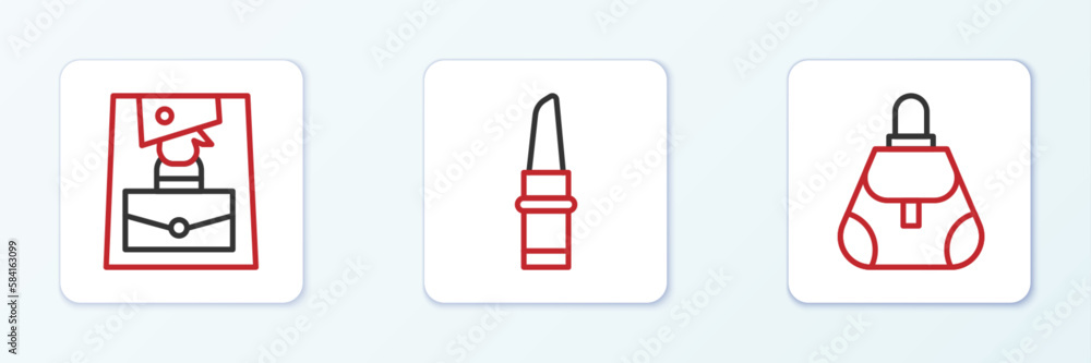 Set line Handbag, and Lipstick icon. Vector Set line Handbag, and Lipstick icon. Vector