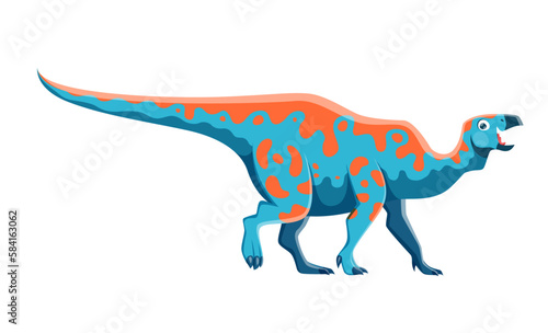 Cartoon Iguanodon dinosaur characters. Extinct lizard  ancient wildlife animal or paleontology reptile. Prehistoric monster  Jurassic era herbivorous Iguanodon dinosaur cute vector personage with beak