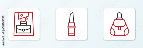 Set line Handbag, and Lipstick icon. Vector