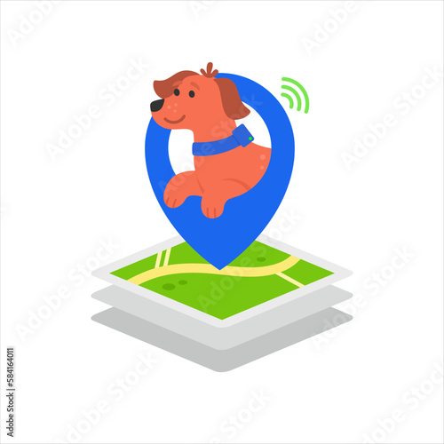 Dog gps collar tracker location marker on map