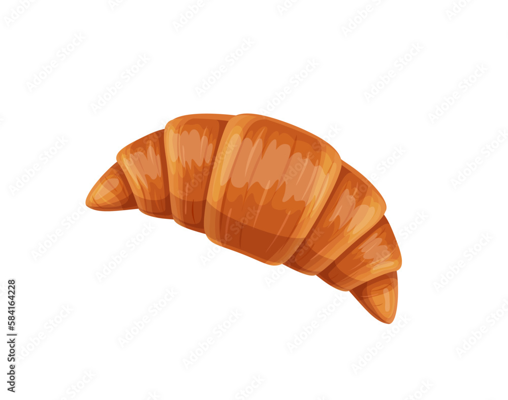 Cartoon french croissant. Isolated vector dessert, bakery in shape of crescent. Fresh pastry, bun or roll with filling, traditional food of France, homemade or cafe product, delicious breakfast Cartoon french croissant. Isolated vector dessert, bakery in shape of crescent. Fresh pastry, bun or roll with filling, traditional food of France, homemade or cafe product, delicious breakfast