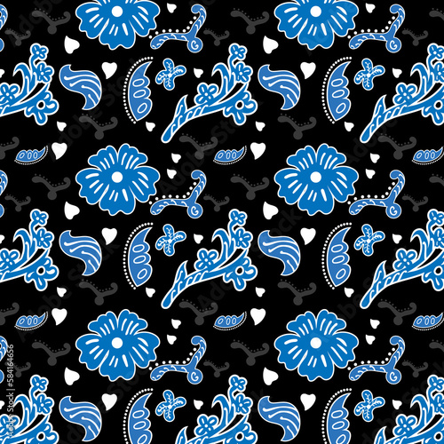 Indonesian batik Decorative floral seamless pattern, fashion background. dyeing applied to whole cloth, or cloth made using this technique originated from Indonesia.