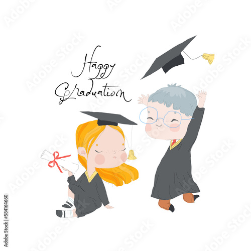 Happy Graduates in Academic Dress holding Diploma