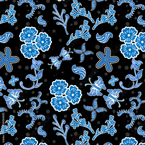 Indonesian batik Decorative floral seamless pattern, fashion background. dyeing applied to whole cloth, or cloth made using this technique originated from Indonesia.