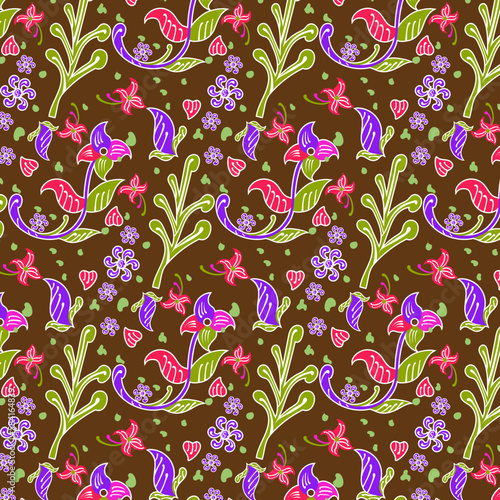 Indonesian batik Decorative floral seamless pattern, fashion background. dyeing applied to whole cloth, or cloth made using this technique originated from Indonesia.