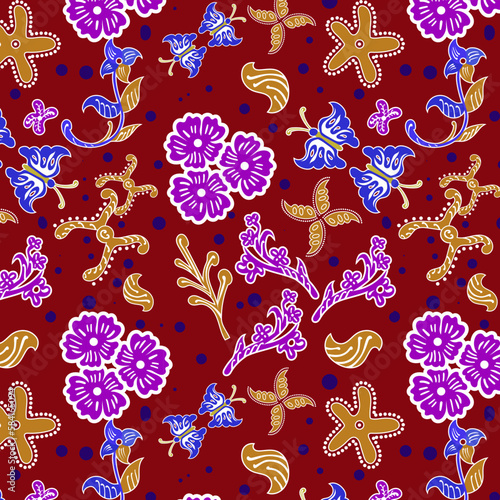 Indonesian batik Decorative floral seamless pattern, fashion background. dyeing applied to whole cloth, or cloth made using this technique originated from Indonesia.
