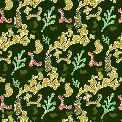 Indonesian batik Decorative floral seamless pattern, fashion background. dyeing applied to whole cloth, or cloth made using this technique originated from Indonesia.
