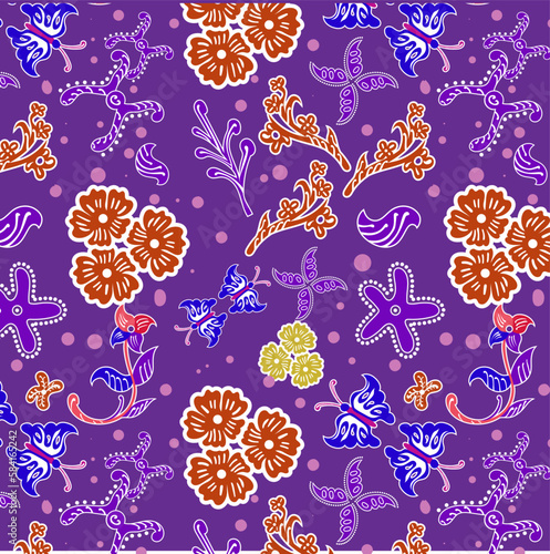 Indonesian batik Decorative floral seamless pattern, fashion background. dyeing applied to whole cloth, or cloth made using this technique originated from Indonesia.