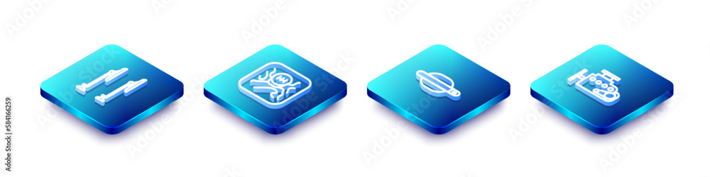 Set Isometric line Windscreen wiper, Gear shifter, Car door handle and engine icon. Vector Set Isometric line Windscreen wiper, Gear shifter, Car door handle and engine icon. Vector