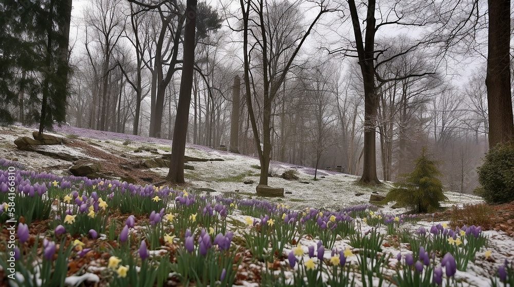 Fototapeta premium generative ai illustration of spring takes over from winter