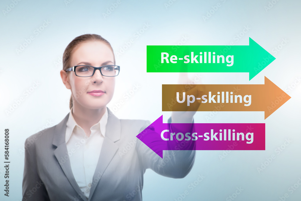 Re-skilling and upskilling in learning concept Re-skilling and upskilling in learning concept
