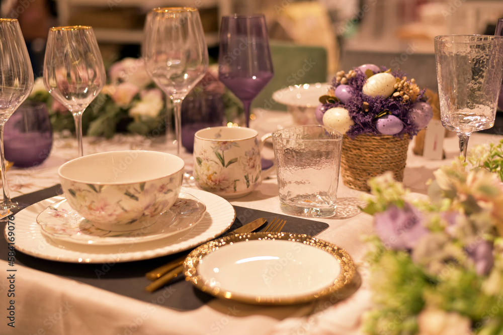 Easter table decor in purple.