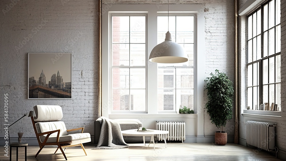 A comfortable private room for reading in a loft with the city street view: empty, blank, nobody, no people, photorealistic, illustration, Generative AI A comfortable private room for reading in a loft with the city street view: empty, blank, nobody, no people, photorealistic, illustration, Generative AI