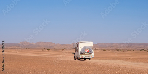 Motor home travel in Morocco desert
