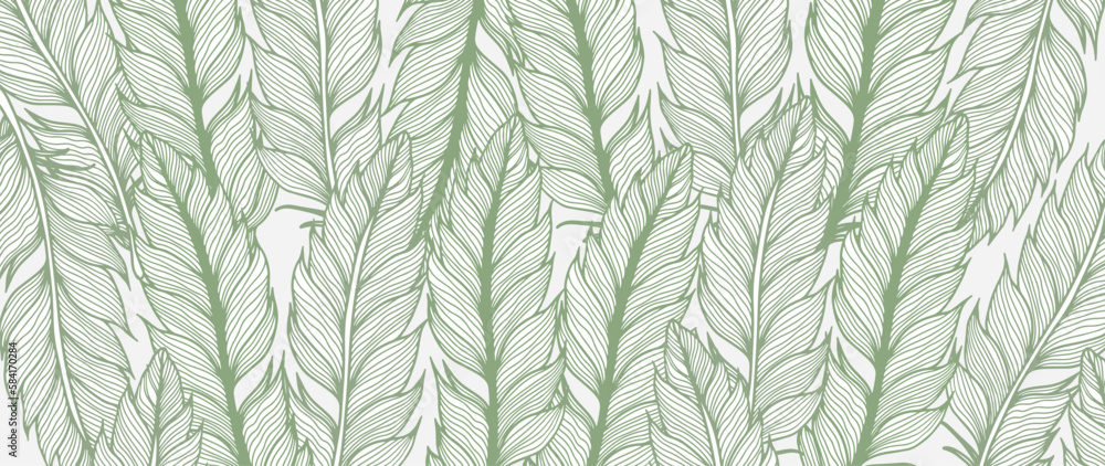Summer fresh vector illustration with green feathers for decor, backgrounds, covers, cards, covers