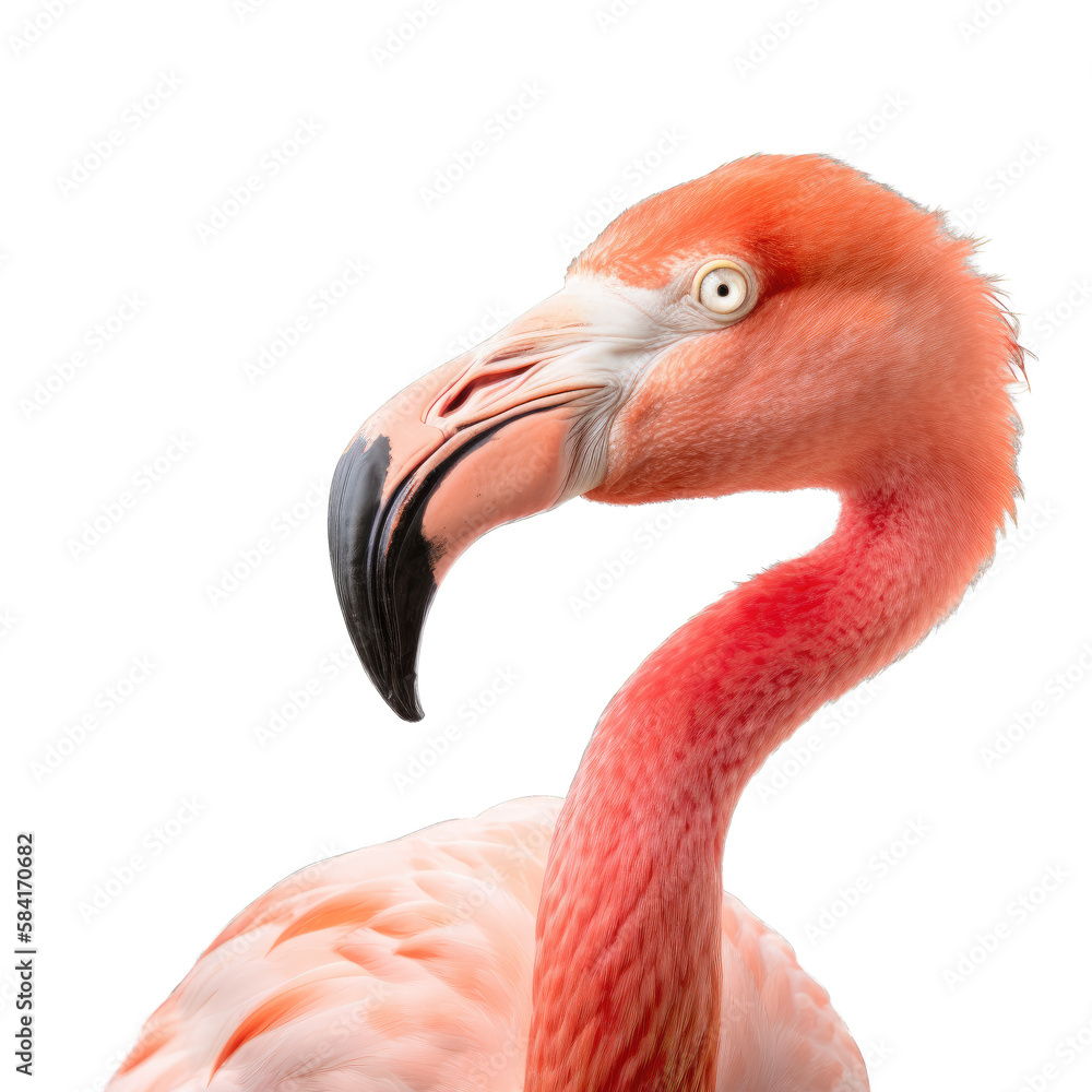 Obraz premium flamingo face shot , isolated on transparent background cutout , generative ai