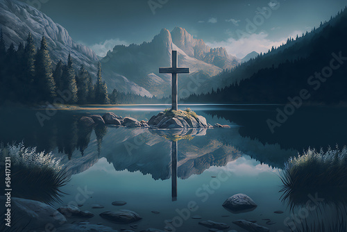 Jesus Cross Background, Christian, Good Friday Concept,Jesus,Cross,Spiritual,Easter,God,Church,Holy cross by Generative AI