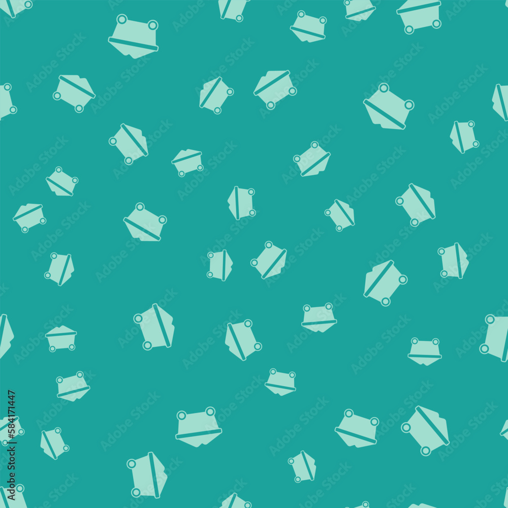 Green Coal mine trolley icon isolated seamless pattern on green background. Factory coal mine trolley. Vector