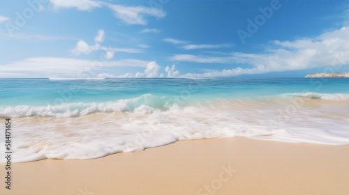 Sandy beach with blurry blue ocean. © 92ashrafsoomro