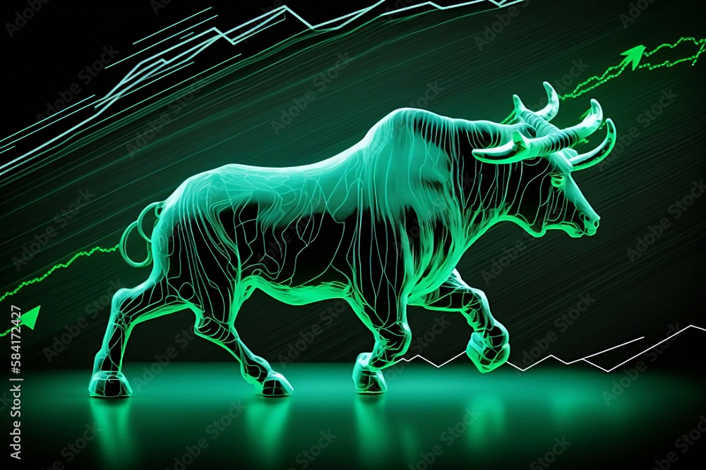 Bull Market Trading: Riding the Upward Trend of Stock Market Prices with Green Background and Rising Graph