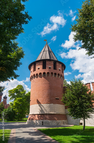 View of the Nikitskaya tower of the southern wall of the Tula Kremlin, Russia.