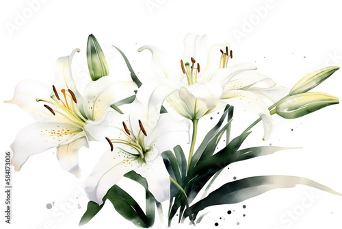 bouquet of lilies, watercolor. generative ai 