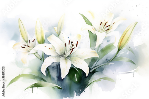 bouquet of lilies, watercolor. generative ai 
