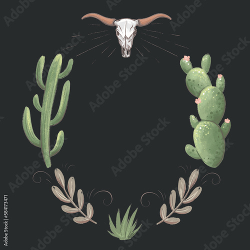 Western theme wreath, digital hand drawn art