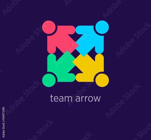 Creative human to team arrow logo design. Modern design color. Common area human logo template. vector.
