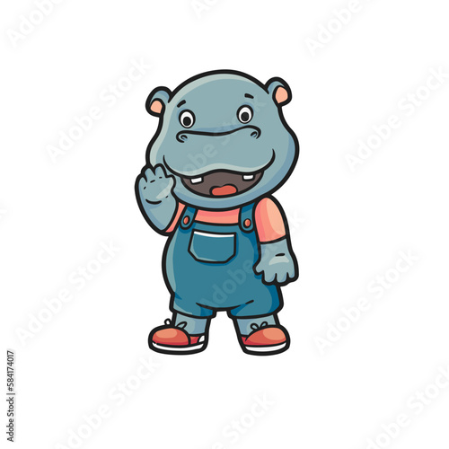 Baby hippo character  vector hand drawn art 