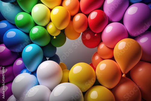 Colorful balloons background. Celebration party decoration. AI generative