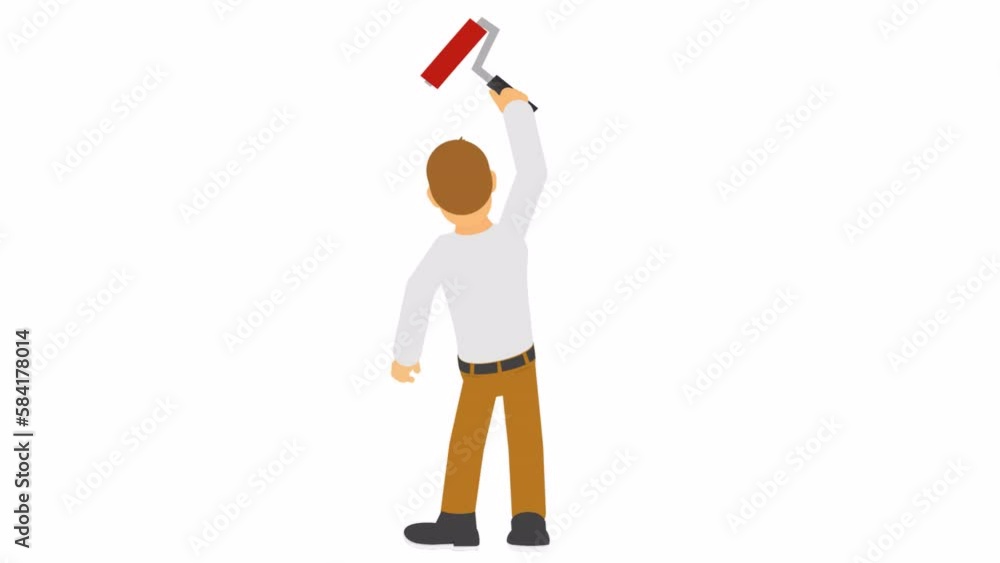 Repairman. Animation painter paints with a paint roller, alpha channel. Cartoon Repairman. Animation painter paints with a paint roller, alpha channel. Cartoon
