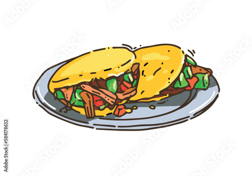 Arepas - spanish type of food made of ground maize dough stuffed with a filling, eaten in the northern region of South America