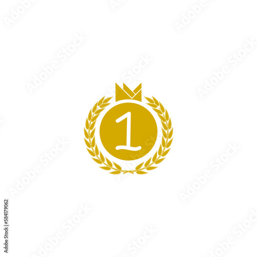 Number one quality with crown icon isolated on white background