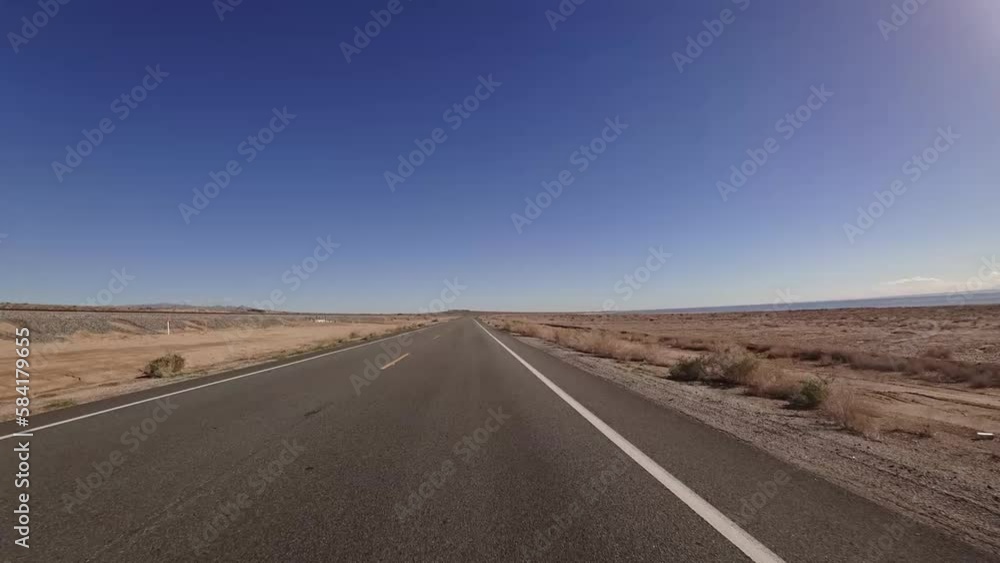 Fast roadtrip hyperlapse in california desert along salton sea sunny day Fast roadtrip hyperlapse in california desert along salton sea sunny day