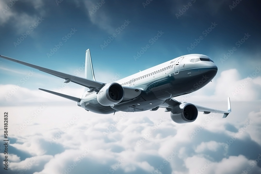 Fly Above the Clouds. Airplane Transport in the Sky with Cloudy Background