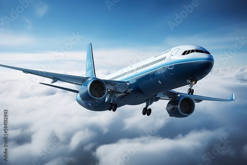 Fly Above the Clouds. Airplane Transport in the Sky with Cloudy Background