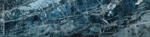 Blue Marble Stone Texture Panoramic Banner. Generative AI