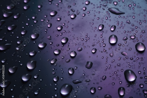 Lilac Blue Metallic Drops On Black Background. Generative AI