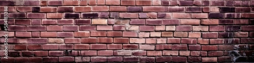 Mauve Brick Wall Background Panoramic Banner. Generative AI