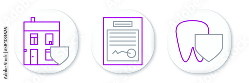 Set line Tooth with shield, House and Filled form icon. Vector