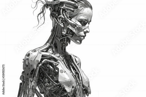 robotic high-detail warrior woman, generative AI