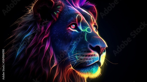 iridescent lion in space