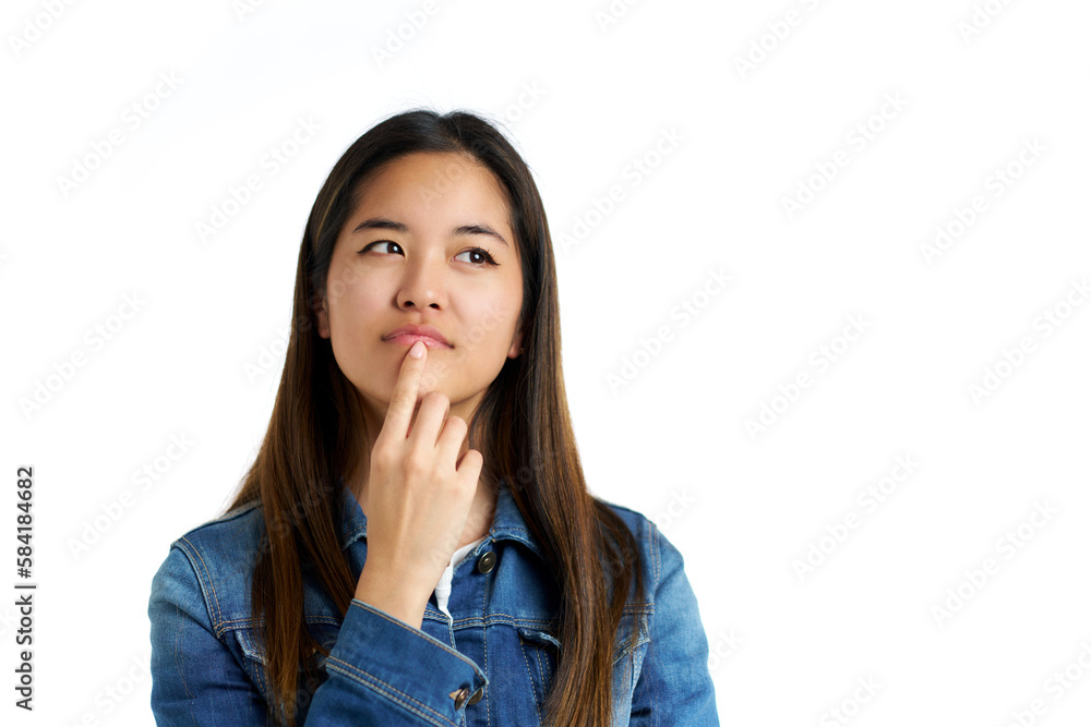 Asian woman pensively contemplating her thoughts Asian woman pensively contemplating her thoughts