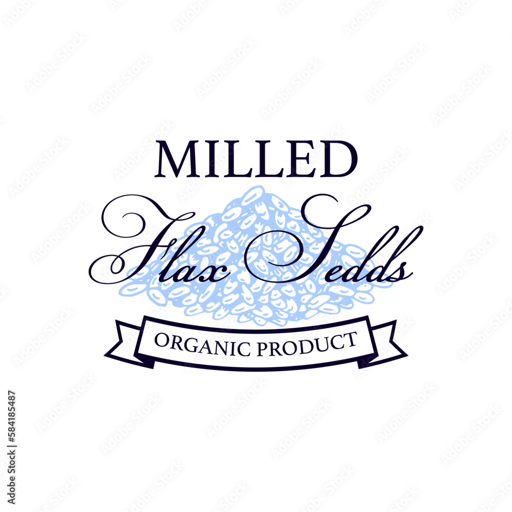 Flax logo template with hand drawn element. Vector illustration in sketch style. Design for linen products, seed, oil, packaging Flax logo template with hand drawn element. Vector illustration in sketch style. Design for linen products, seed, oil, packaging