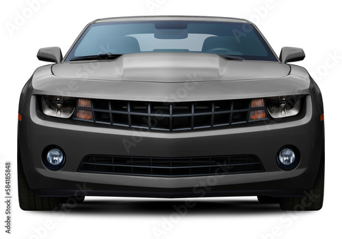 Front view of a powerful car in gray color. Made in PNG format on a transparent background.