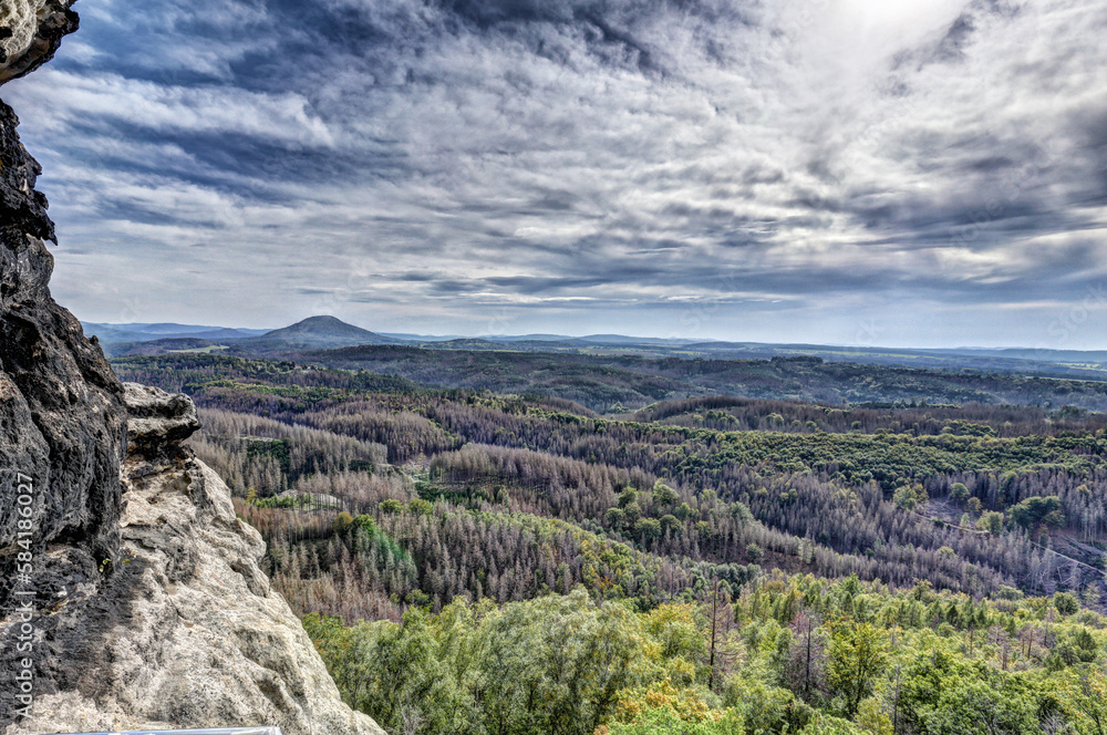 Large woods and forests from the rocks on cloudy autumn
